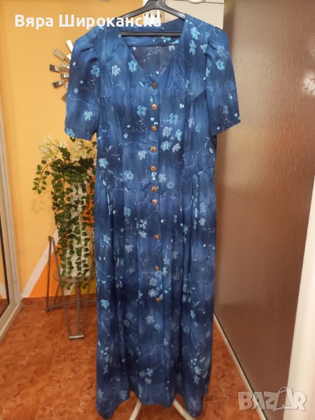 Синя копринена рокля НЕМАЧКАЕМА L, XL, снимка 1