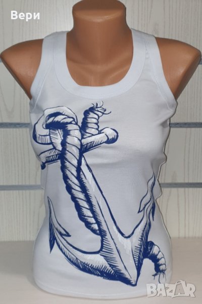 Нов дамски бял потник с трансферен печат Голяма котва, морски, снимка 1
