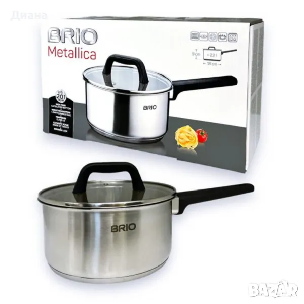 Касерола с капак Brio Metallica, Ø18х9см, 2.2л, снимка 1
