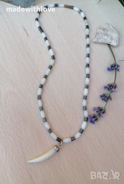 Ръчно изработено колие от полускъпоценни камъни: хематит и седеф., снимка 1