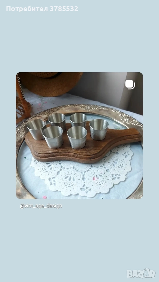 Чашки за шотове върху дървена основа ,нова в кутия., снимка 1