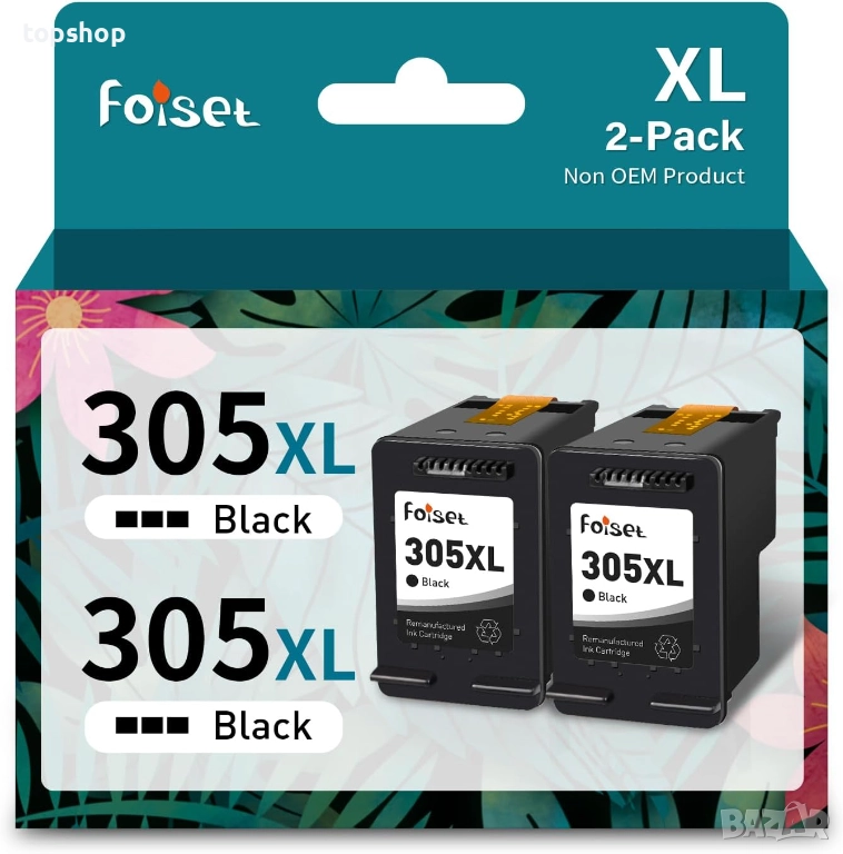 Мастилени касети Foiset 2 черни, 305 XL, резервна част за мастило за принтер HP 305 305XL, ..., снимка 1