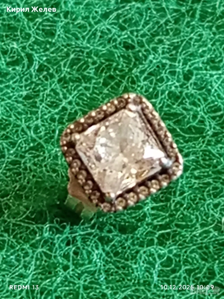 Сребърна обеца с инкрустиран брилянт елегантен дизайн 34403, снимка 1