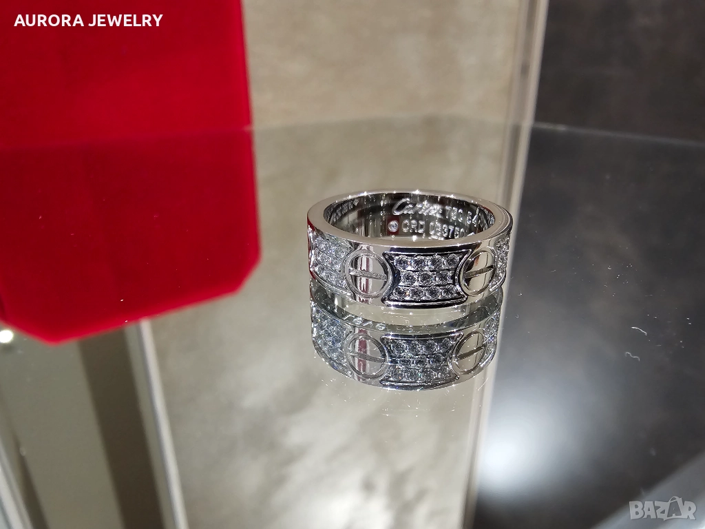 CARTIER Love Band White Gold Classic Model Paved Diamonds Пръстен, снимка 1