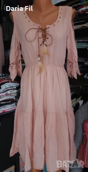 КРАСИВА рокля с отворени рамене и дантела в бохо стил, снимка 1