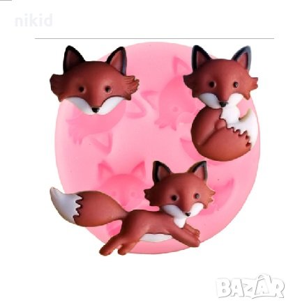 3 малки лисички лисица силиконов молд форма декорация торта фондан украса, снимка 1