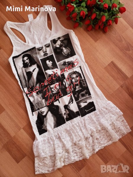 Бяла Рокля-туника с апликация  и дантела , снимка 1