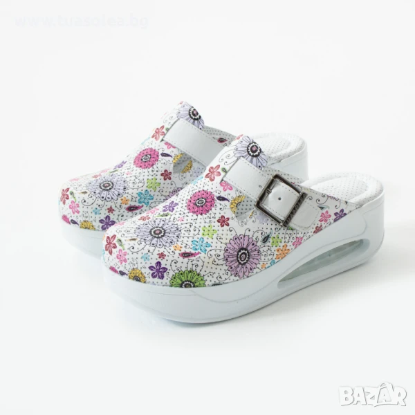 Анатомични работни чехли от естествена кожа с платформа | Марка Tuasolea, снимка 1