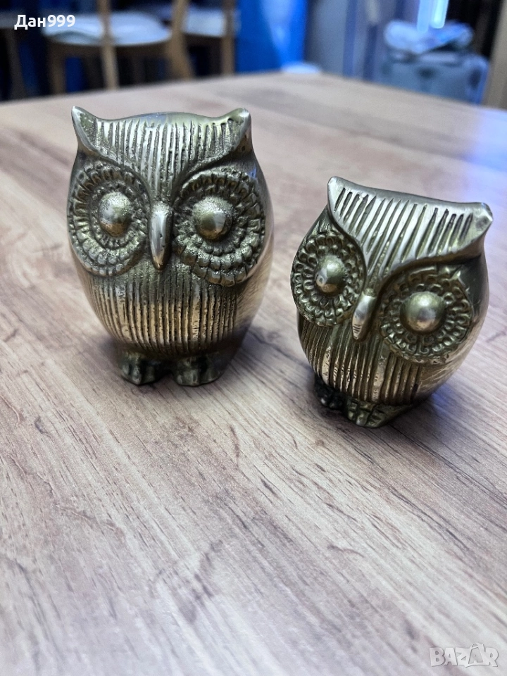 Две страхотни , колекционерски статуетки на бухалчета от месинг, снимка 1