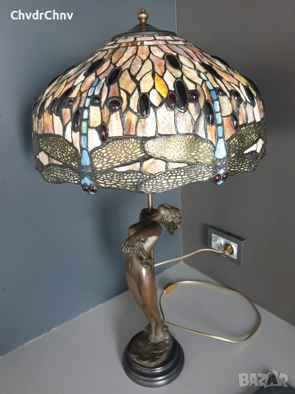 Frishmuth Tiffany лампа с бронзова фигура 80см10кг/еротика/стара ТИФАНИ лампа-статуетка на гола жена, снимка 1