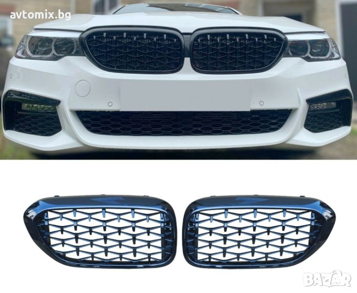 Бъбреци Решетки за BMW 5-та серия G30 G38 520i 530i 540i 2017-2019 Diamond Style Черен Гланц, снимка 1