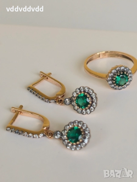 Златен пръстен и златни обеци 14 карата 585, снимка 1