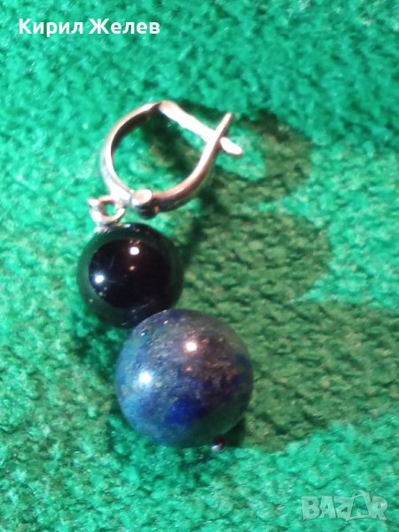 СКЪПОЦЕННА СРЕБЪРНА ВИНТИДЖ АРТ ОБЕЦА СРЕБРО 925 АНГЛИЯ с ШЛИФОВАН ЛАЗУРИТ и ЧЕРЕН ОНИКС 37681, снимка 1
