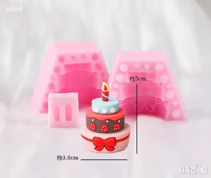 3d Торта на етажи и свещи 2 части силиконов молд форма фондан шоколад гипс , снимка 1