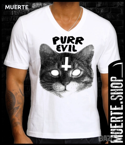 Тениска с щампа PURR EVIL CAT, снимка 1