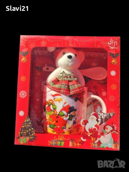 Коледна чаша с лъжичка и плюшено мече , снимка 1