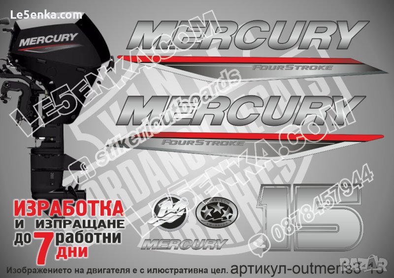 MERCURY 15 hp FS 2019-2022 Меркюри извънбордов двигател стикери надписи лодка яхта outmerfs3-15, снимка 1