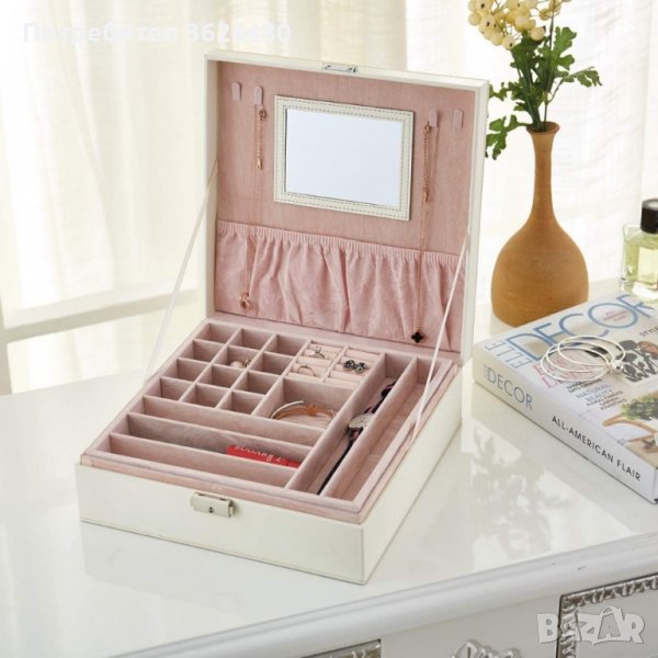 Красива кутия за бижута с много отделения и огледало, снимка 1