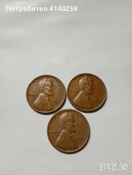 САЩ монети 1 цент 1941 г 1944 г 1945 г , снимка 1