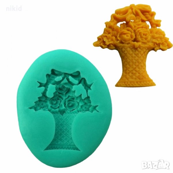 ваза кошница букет с цветя и пандела силиконов молд форма за украса декорация торта фондан сладки и , снимка 1