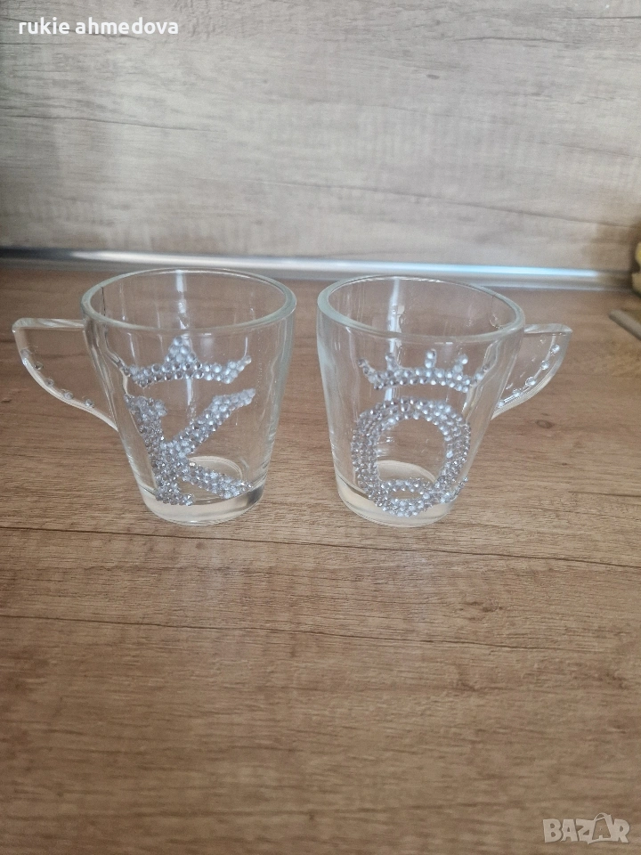 Ръчно декорирани стъклени чашис кристали, снимка 1