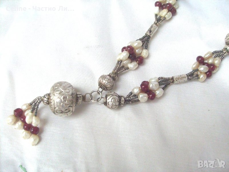 Уникален Сребърен Старинен 18 век Накит Колие с Перли и Карнеоли, снимка 1