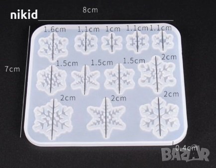 снежинки различни размери плитък прозрачен силиконов молд форма фондан смола бижу, снимка 1