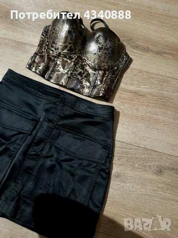 Комплект от черна пола и корсет в змийски принт, снимка 2 - Корсети, бюстиета, топове - 51737235