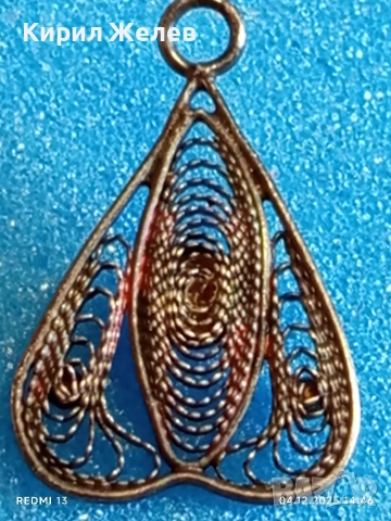 Стара филигранна сребърна с гранулация и камък висулка пендант 52422, снимка 6 - Колиета, медальони, синджири - 52651077