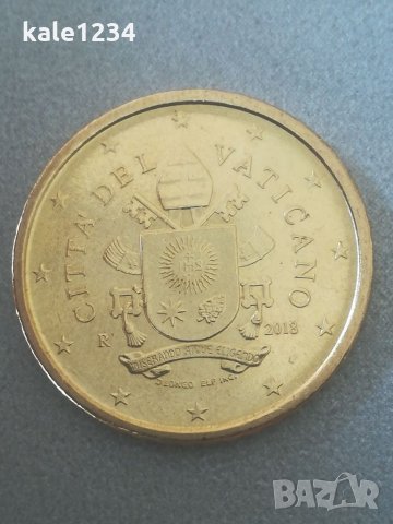 Колекционерска монета. 50 euro cent. Cittadel Vaticano. 2018г. Евро цент. Ватикана. 