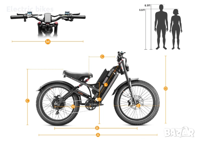Eahora Romeo Pro 2 –3000W Dual Motor Fatbike, 52V 70Ah батерия,74 km/h, снимка 6 - Велосипеди - 51824824