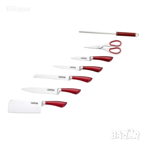 Комплект ножове 8 части със стойка Cheffinger – неръждаема стомана, въртяща се акрилна поставка 360°, снимка 11 - Други - 53427384