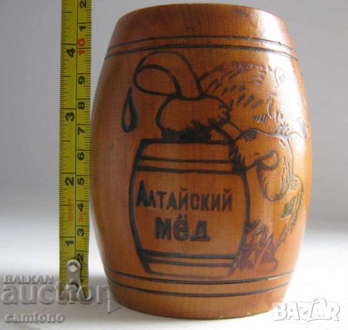 руска дървена кутия - буре с мечка, снимка 4 - Антикварни и старинни предмети - 28884001