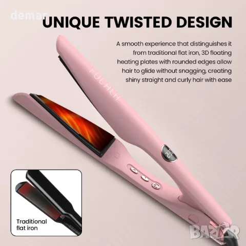 Преса за коса и маша FOCALA 2 в 1, уникален извит дизайн, 2,5 см, розова, снимка 3 - Преси за коса - 47522226