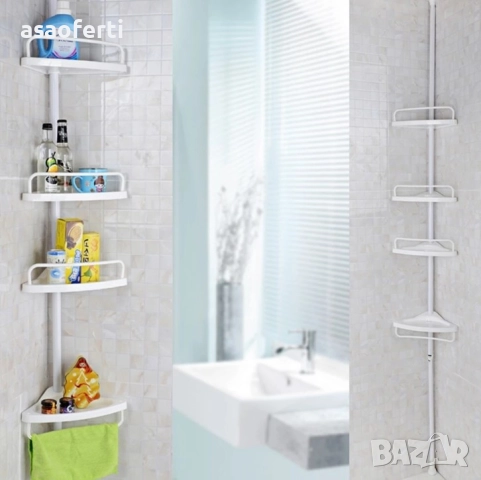 🛁 Ъглова Телескопична Етажерка за Баня – 4 Рафта, Регулируема Височина, Без Пробиване, снимка 4 - Други стоки за дома - 52646400