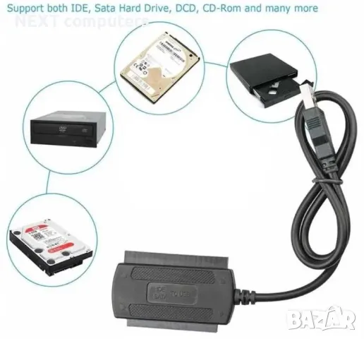 USB Кабел за връзка към диск 2.5"/3.5" SATA/IDE HDD/DVD/SSD + Гаранция, снимка 7 - Кабели и адаптери - 47901704