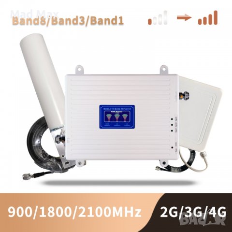 2G 3G 4G LTE Booster Усилвател GSM Сигнал  800~900~1800~2100 MHz Band 1/3/8/20, снимка 2 - Мрежови адаптери - 24732570