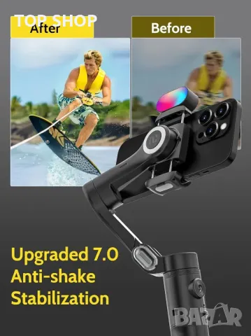 AOCHUAN 3-осен гимбал стабилизатор за iPhone и Android с RGB светлина, снимка 5 - Селфи стикове, аксесоари - 49640928