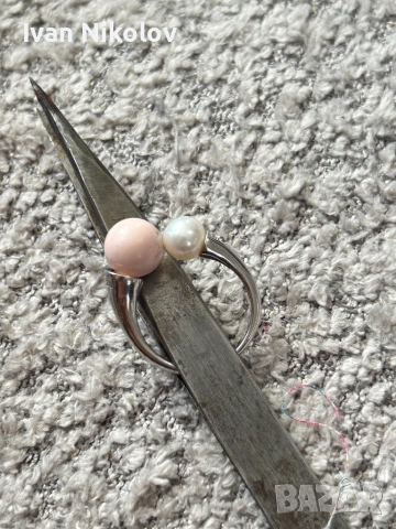 Дамски сребърен пръстен с перли, снимка 5 - Пръстени - 52945355