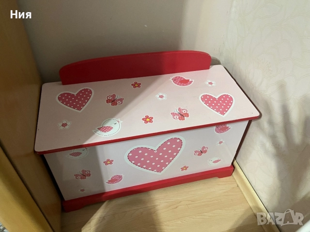 Детска розова ракла за играчки и пейка 2 в 1, снимка 2 - Мебели за детската стая - 52924459