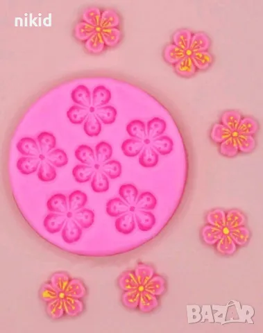 6 цветя цветенца цветчета силиконов молд форма фондан шоколад декор, снимка 2 - Форми - 48817887