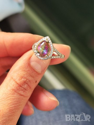 Дамски 925 сребърен пръстен Цвят хамелеон Голям разме Диаметър 18,27мм, снимка 5 - Пръстени - 40549711