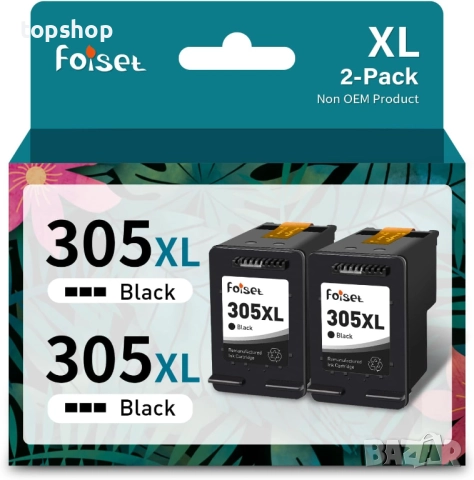 Мастилени касети Foiset 2 черни, 305 XL, резервна част за мастило за принтер HP 305 305XL, ...