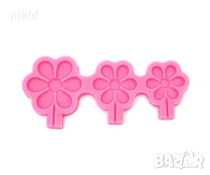 3 цветя цвете с дръжка силиконов молд форма близалки pops cakes Lollipop Pop Cake Попскейк фондан