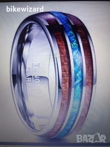 Мъжки пръстен Vakki с волфрам, инкрустиран с хавайско дърво коа, син опал размер 56 (17.8) НОВ, снимка 1