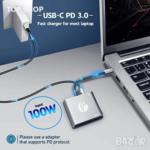 Нов USB C към двоен HDMI адаптер Хъб лаптоп MacBook Pro/Air iPad Pro, снимка 4 - Захранвания и кутии - 49451166