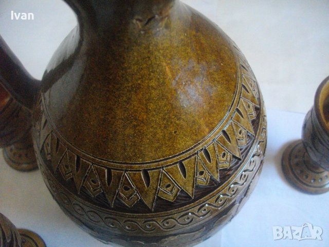 Нов Кипърски Глинен Сервиз За Вино-Ръчно Рисуван-Битов Интериор, снимка 17 - Сервизи - 39726655