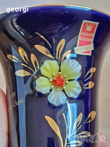 немска порцеланова ваза кобалт с позлата , снимка 3 - Вази - 52789514