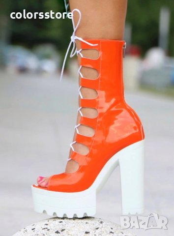 Летни боти на ток - оранжев лак - 101, снимка 2 - Дамски боти - 37675558