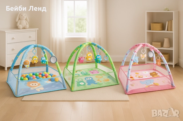 Бебешка активна гимнастика 3в1 – постелка и кът за игра + ПОДАРЪК Топки за игра